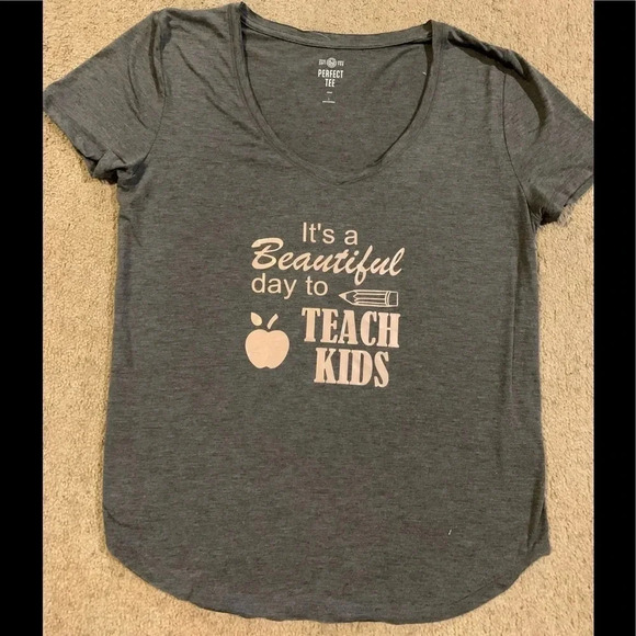 Teacher graphic Tshirt, S. O. Size large. Gray with rose gold print - Picture 1 of 5